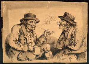 Two men smoking pipes. Ink drawing 
by S. Jenner, ca. 1850. Image: 
Wellcome Collection