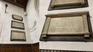 Photo 9. Anne Barratt's memorial 
in St Dunstan's Chapel in Leicester 
Cathedral. The memorials above 
hers are to her sister Elizabeth, 
and to her parents and her sister 
Jane. Images: ULAS